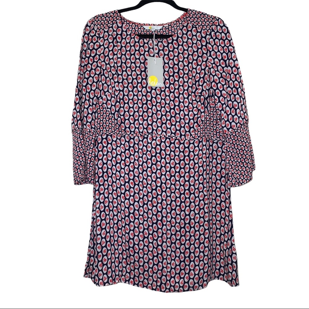 NWT Boden Edna Tunic Red & Navy Print Long Top Size 12 R